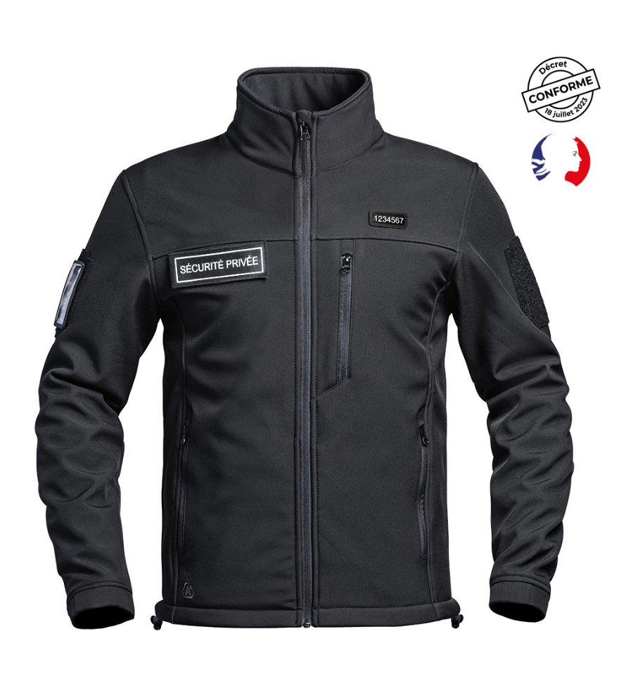 Veste Softshell SÉCU-ONE flap – Sécurité Privée noire