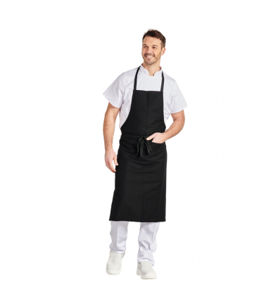 TABLIER A BAVETTE COTON NOIR 90X105