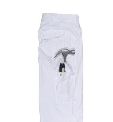 Pantalon de peintre blanc - Ceinture réglable et poches genouillère